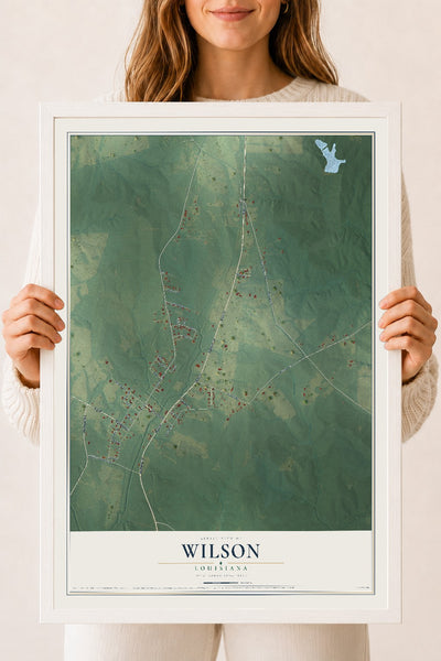 Map of Wilson, Louisiana, 18 x 24 inch print in a white wood frame