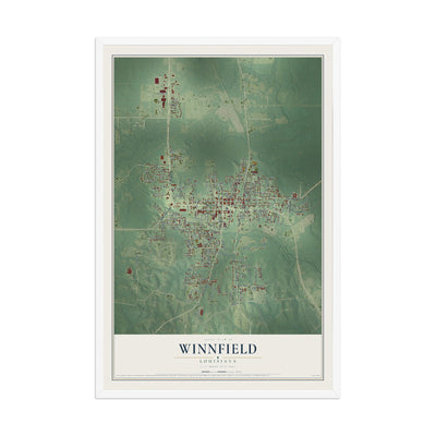 Map of Winnfield, Louisiana, 12 x 18 inch print in a white wood frame