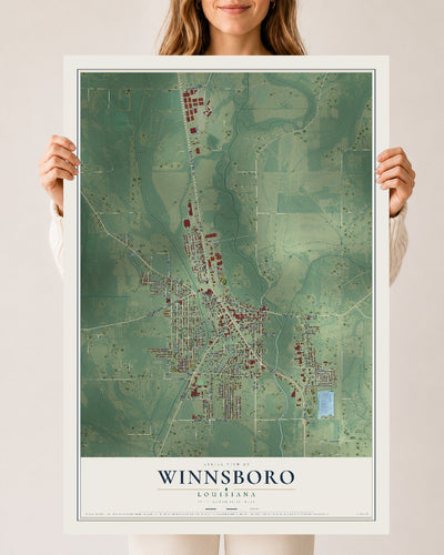 Map of Winnsboro, Louisiana, 24 x 36 inch unframed archival matte print
