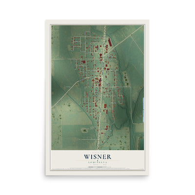 Map of Wisner, Louisiana, 12 x 18 inch unframed archival matte print