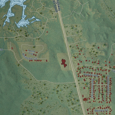 Second close-up of the map of Woodworth, Louisiana print showing more streets and buildings