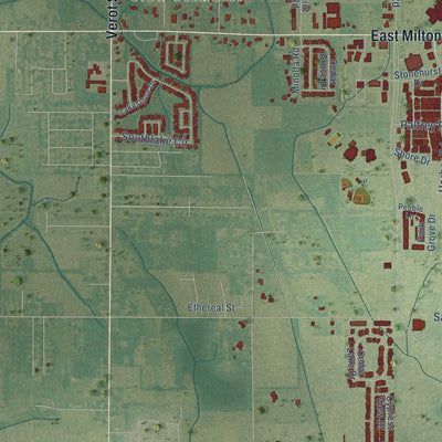 Second close-up of the map of Youngsville, Louisiana print showing more streets and buildings