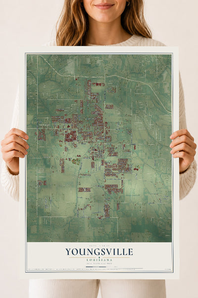 Map of Youngsville, Louisiana, 18 x 24 inch unframed archival matte print