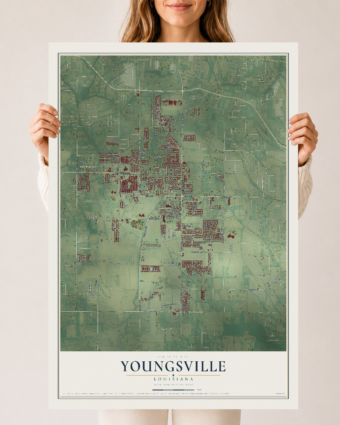 Map of Youngsville, Louisiana, 24 x 36 inch unframed archival matte print