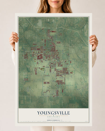 Map of Youngsville, Louisiana, 24 x 36 inch unframed archival matte print