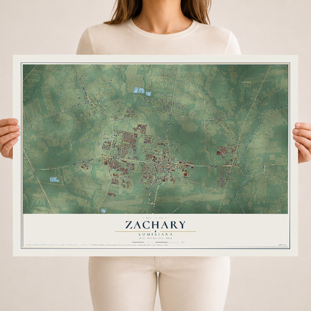 Map of Zachary, Louisiana, 18 x 24 inch unframed archival matte print