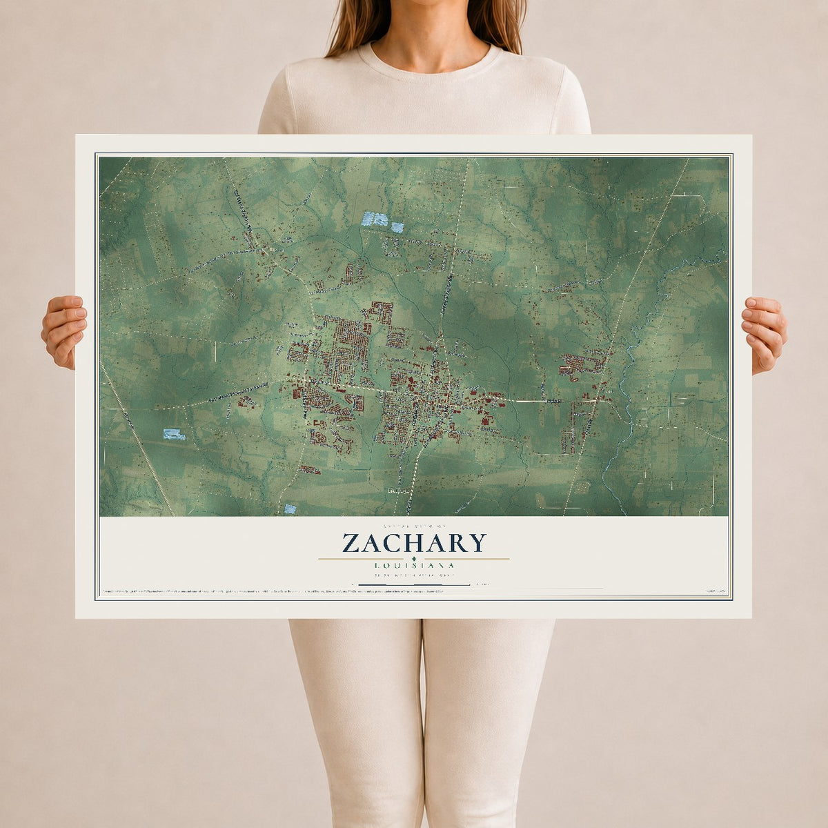 Map of Zachary, Louisiana, 24 x 36 inch unframed archival matte print