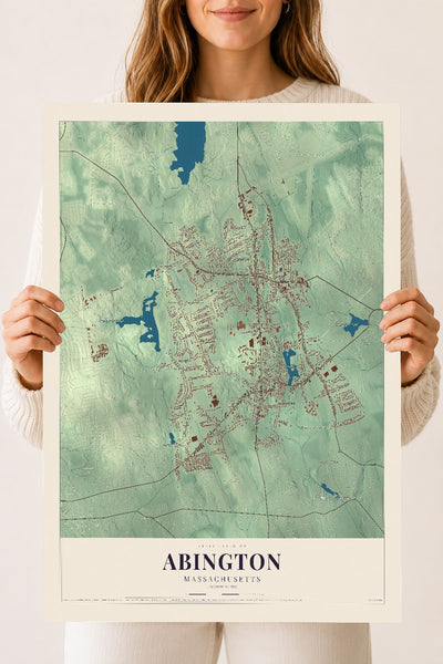Current Abington, Massachusetts map print mockup