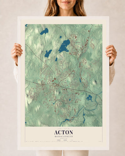 Acton, Massachusetts map print - 24 x 36 white Ayous wood frame