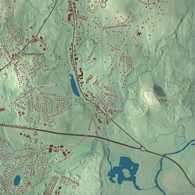 Terrain and local geography detail from the Acton, Massachusetts map