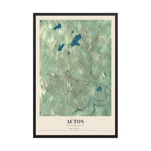 Map of Acton, Massachusetts, 12 x 18 inch print in a black wood frame