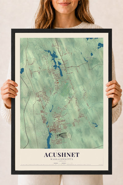 Acushnet, Massachusetts map print - 18 x 24 black Ayous wood frame