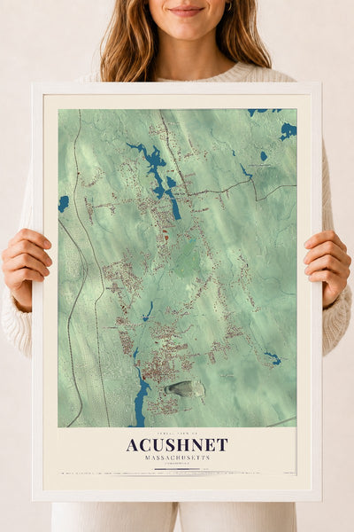 Acushnet, Massachusetts map print - 18 x 24 white Ayous wood frame