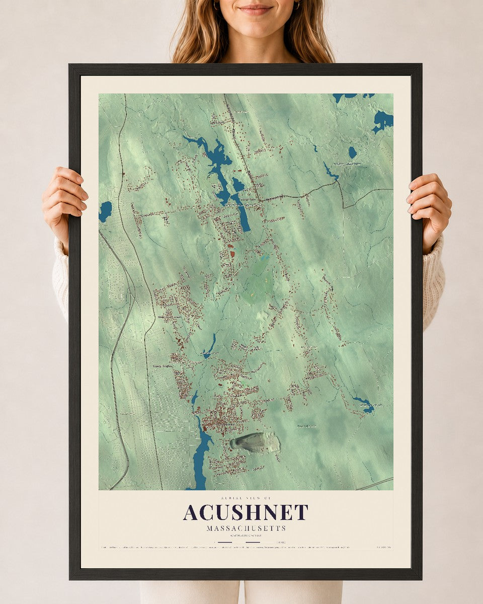 Acushnet, Massachusetts map print - 24 x 36 black Ayous wood frame