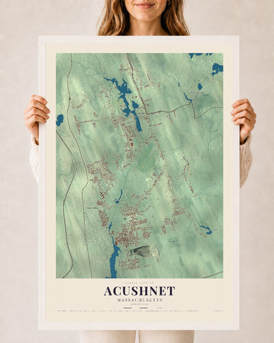 Acushnet, Massachusetts map print - 24 x 36 white Ayous wood frame