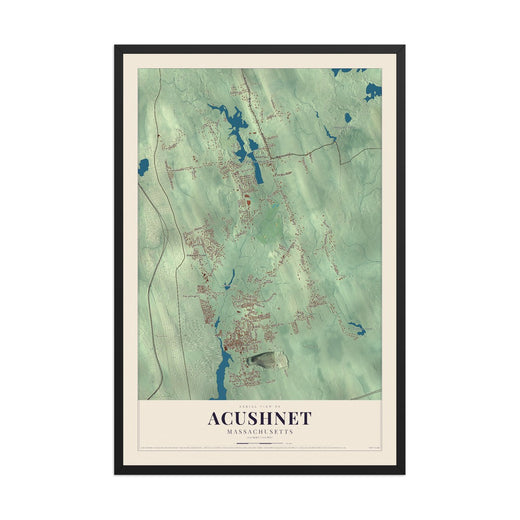 Map of Acushnet, Massachusetts, 12 x 18 inch print in a black wood frame
