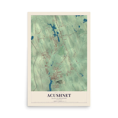 Map of Acushnet, Massachusetts, 12 x 18 inch unframed archival matte print