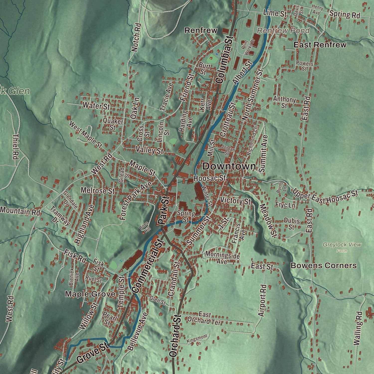 Street and neighborhood detail from the Adams, Massachusetts map