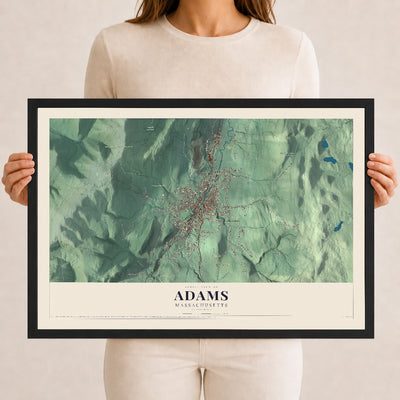 Adams, Massachusetts map print - 12 x 18 black Ayous wood frame