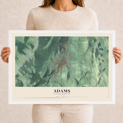 Adams, Massachusetts map print - 12 x 18 white Ayous wood frame