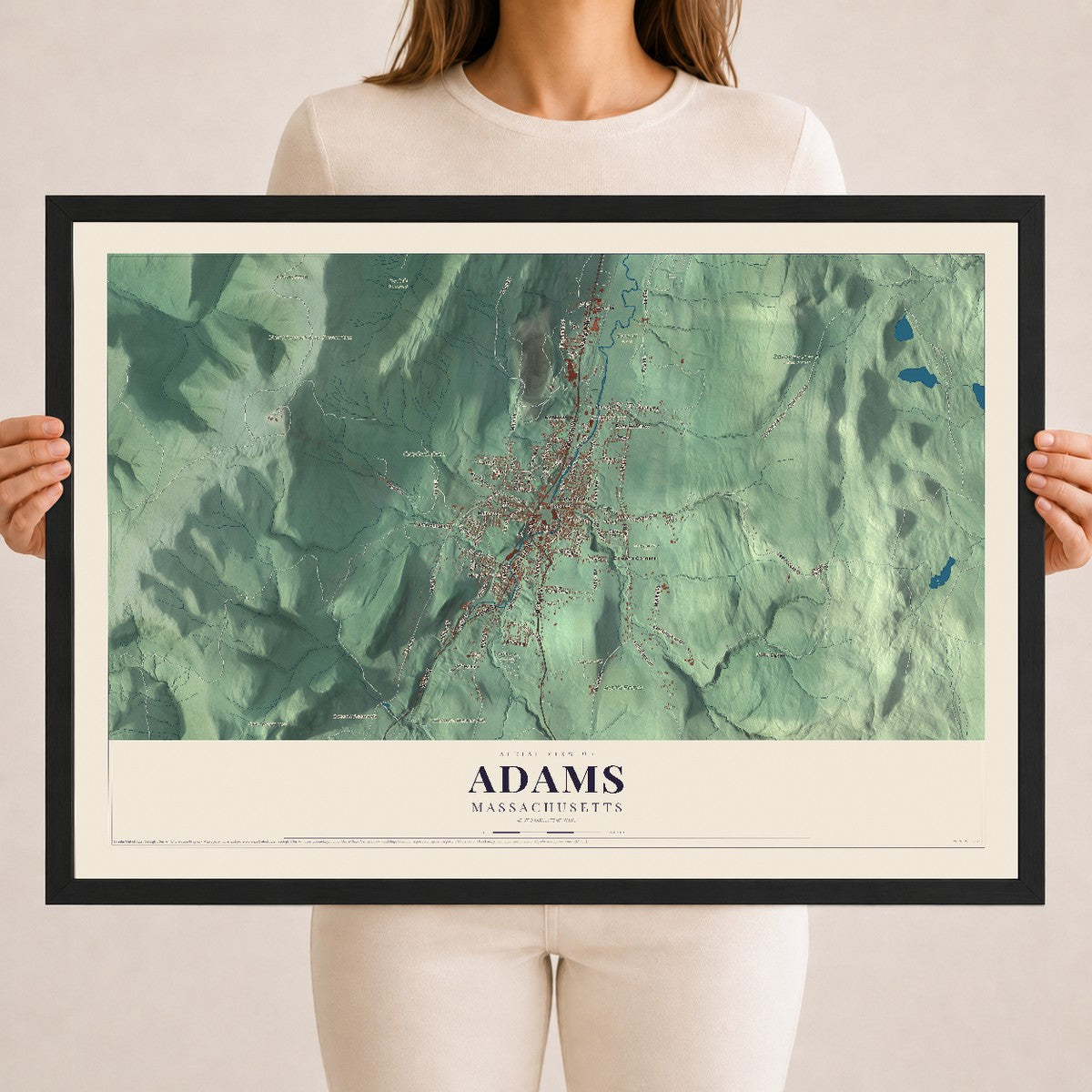 Adams, Massachusetts map print - 18 x 24 black Ayous wood frame