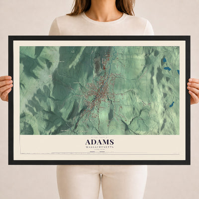 Adams, Massachusetts map print - 18 x 24 black Ayous wood frame