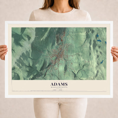 Adams, Massachusetts map print - 18 x 24 white Ayous wood frame