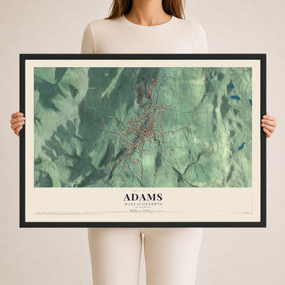 Adams, Massachusetts map print - 24 x 36 black Ayous wood frame