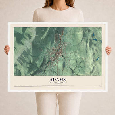 Adams, Massachusetts map print - 24 x 36 white Ayous wood frame