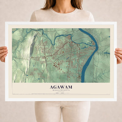 Agawam, Massachusetts map print - 18 x 24 white Ayous wood frame