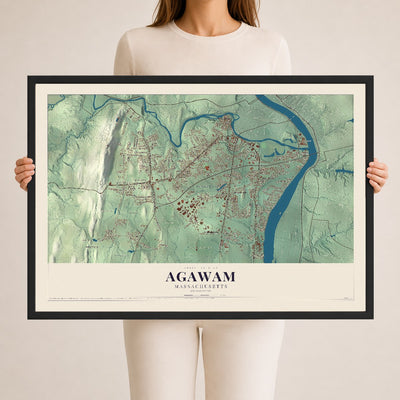 Agawam, Massachusetts map print - 24 x 36 black Ayous wood frame