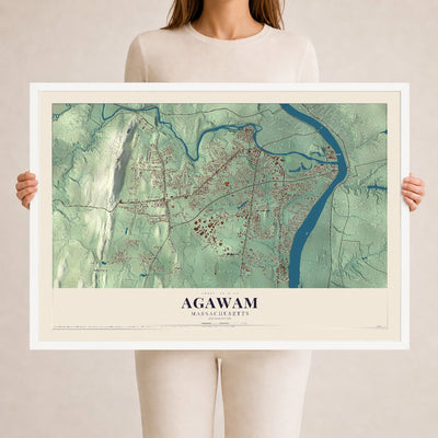 Agawam, Massachusetts map print - 24 x 36 white Ayous wood frame