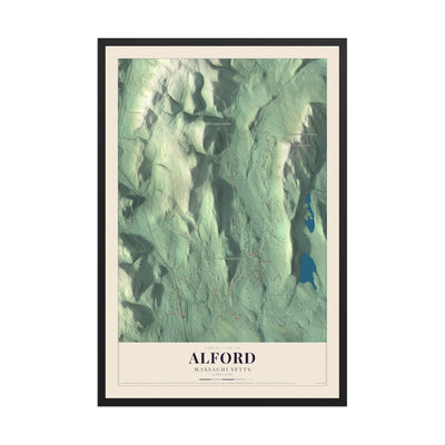 Map of Alford, Massachusetts, 12 x 18 inch print in a black wood frame