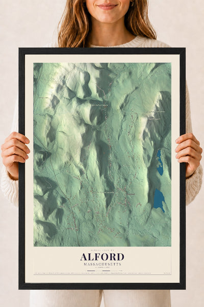 Map of Alford, Massachusetts, 18 x 24 inch print in a black wood frame