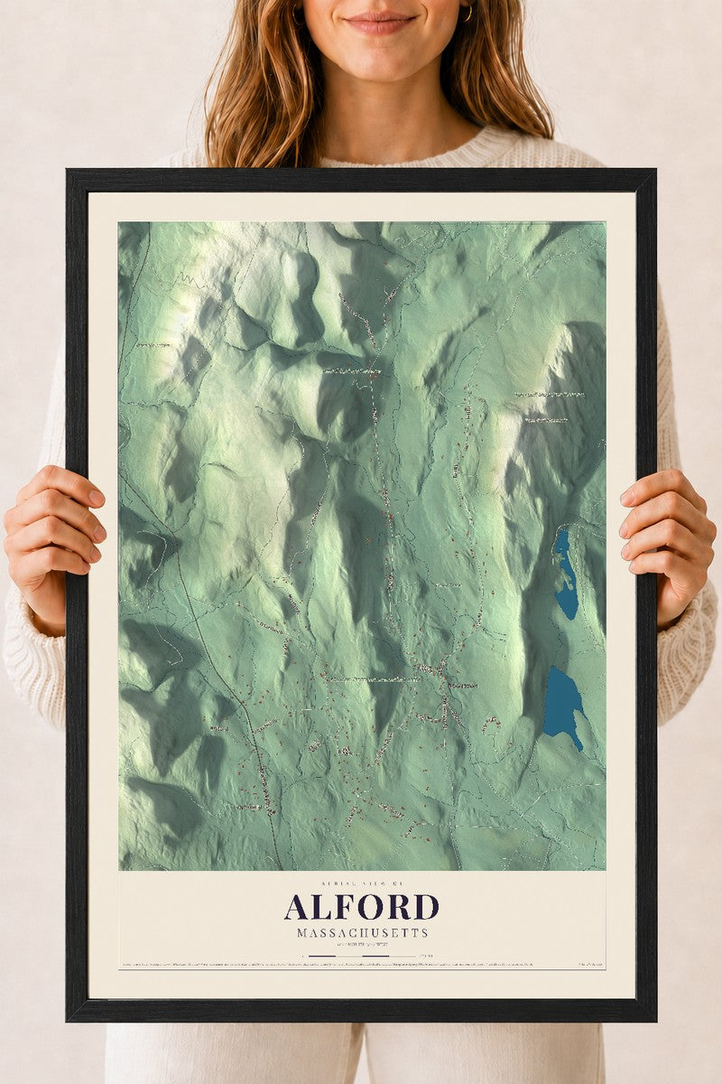 Map of Alford, Massachusetts, 18 x 24 inch print in a black wood frame