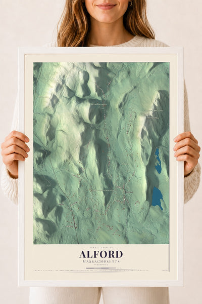 Map of Alford, Massachusetts, 18 x 24 inch print in a white wood frame