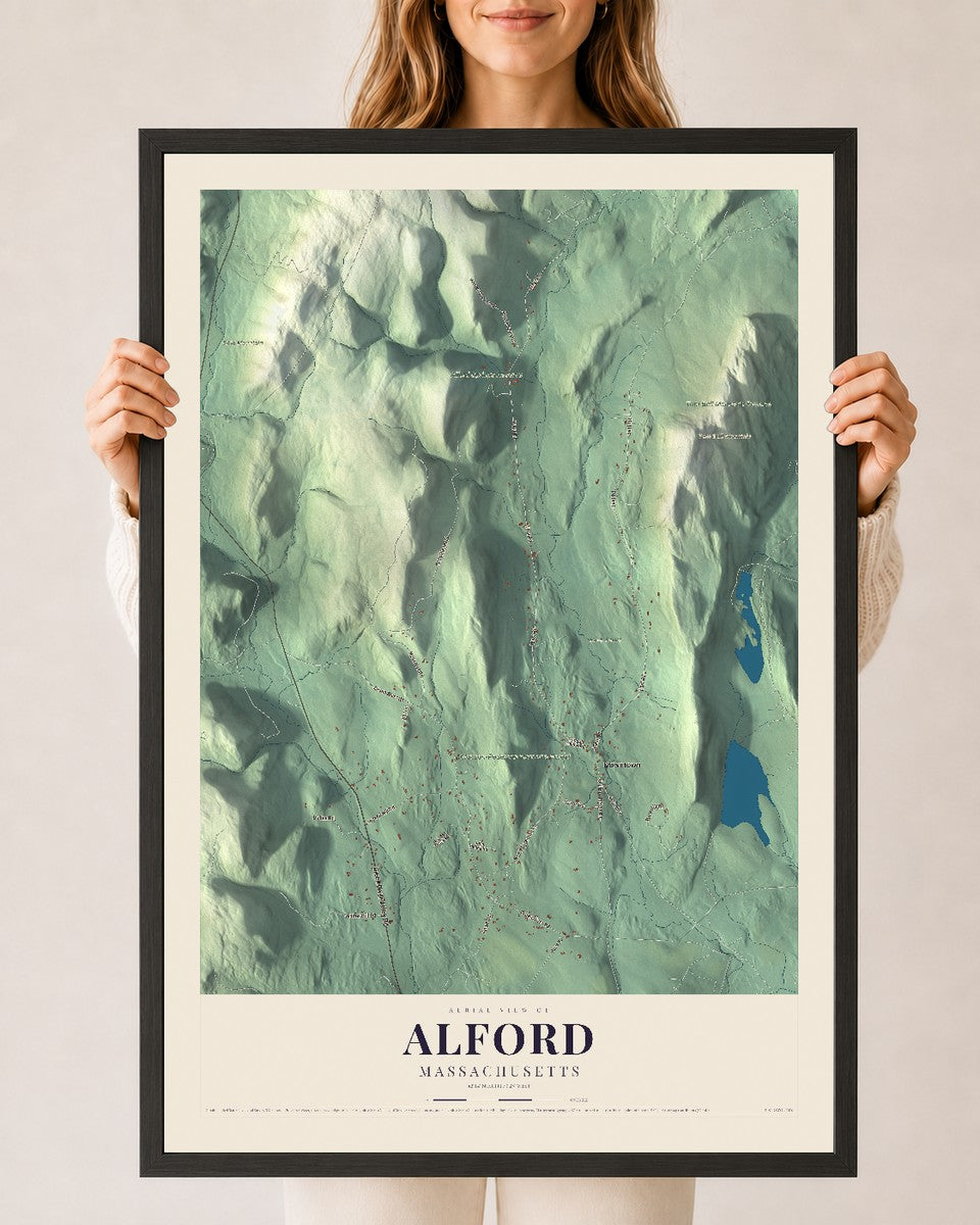 Map of Alford, Massachusetts, 24 x 36 inch print in a black wood frame