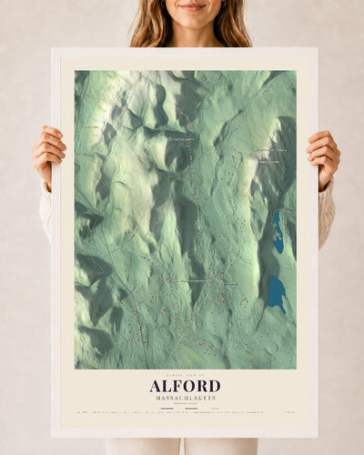 Map of Alford, Massachusetts, 24 x 36 inch print in a white wood frame