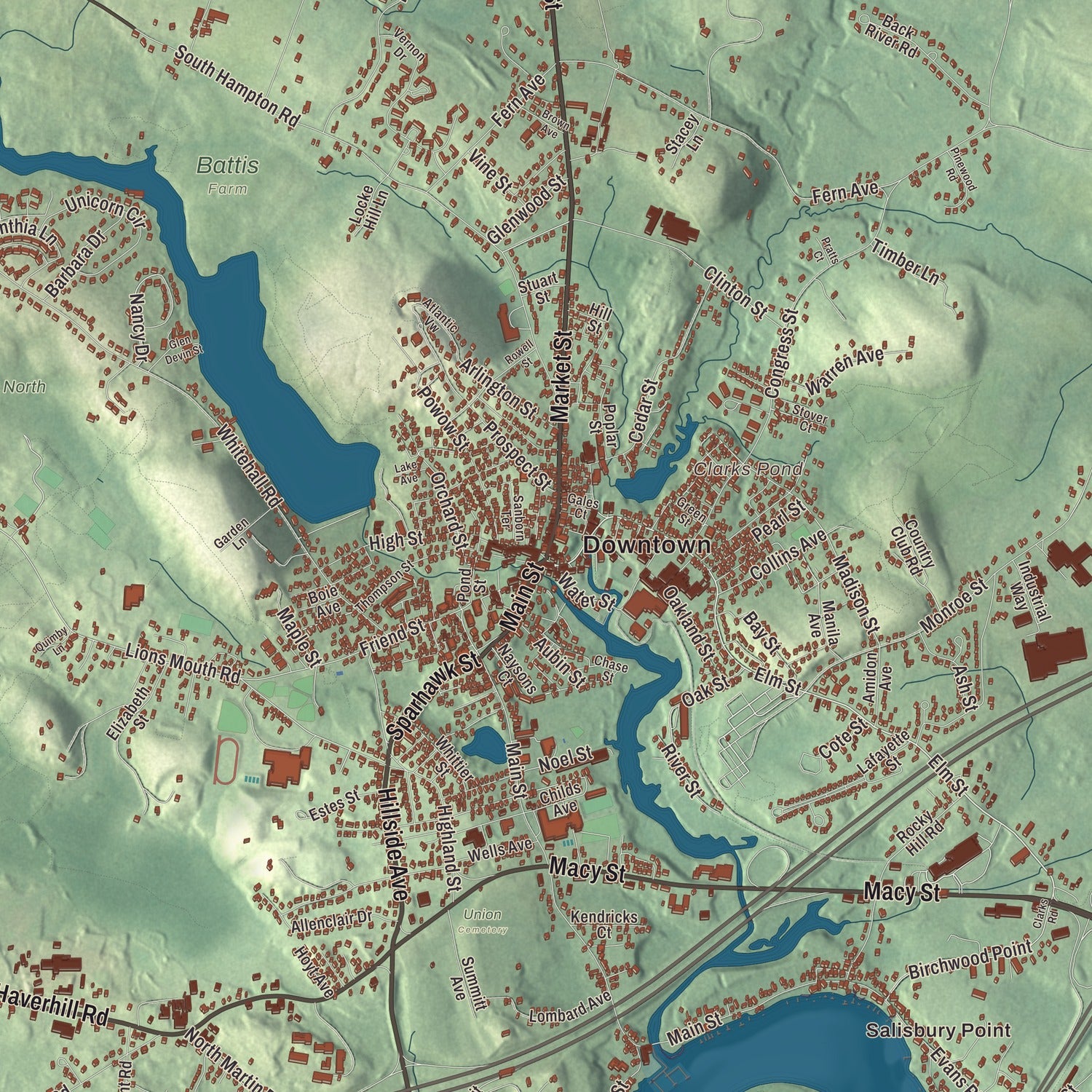 Street and neighborhood detail from the Amesbury, Massachusetts map