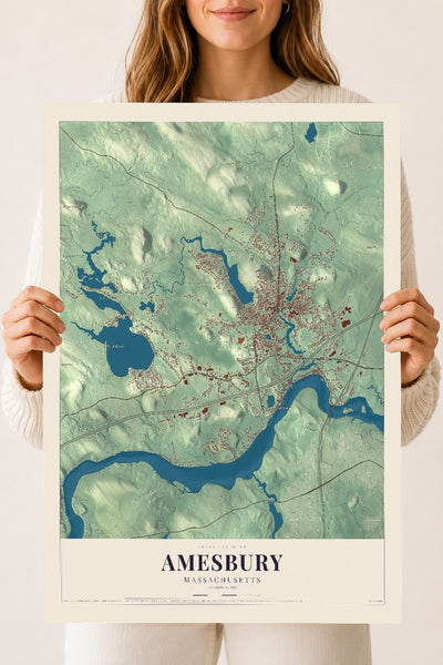 Amesbury, Massachusetts map print - 18 x 24 archival matte print