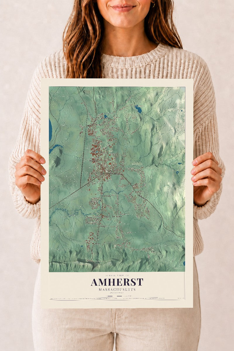Amherst, Massachusetts map print - 12 x 18 archival matte print