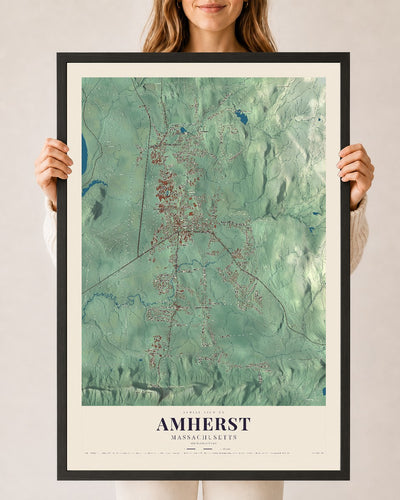 Amherst, Massachusetts map print - 24 x 36 black Ayous wood frame