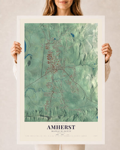 Amherst, Massachusetts map print - 24 x 36 white Ayous wood frame
