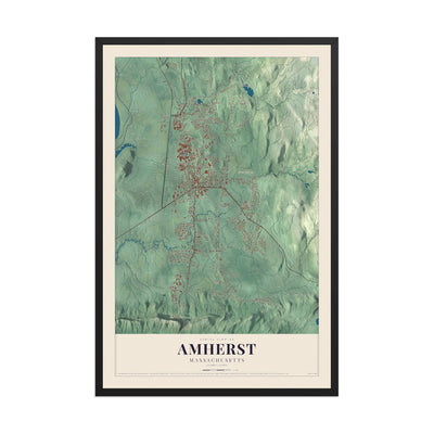 Map of Amherst, Massachusetts, 12 x 18 inch print in a black wood frame
