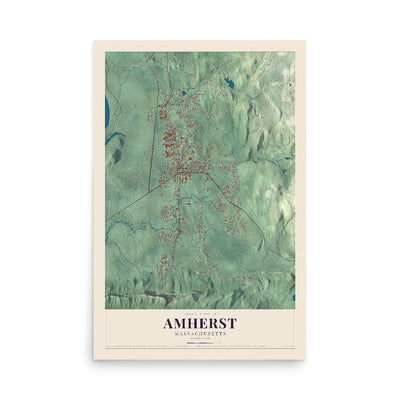 Map of Amherst, Massachusetts, 12 x 18 inch unframed archival matte print