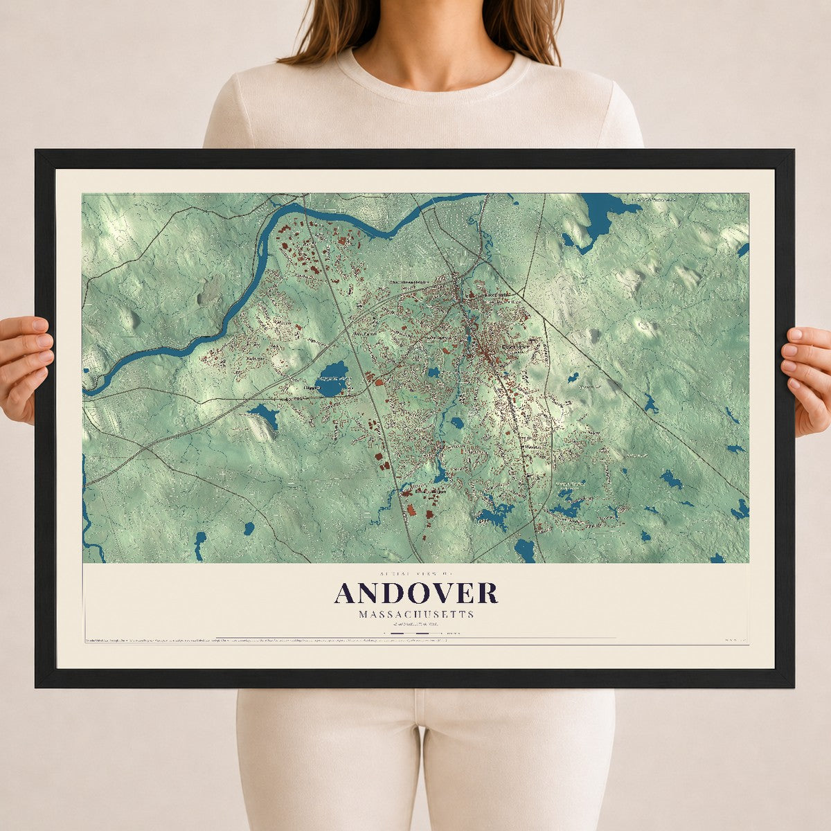 Andover, Massachusetts map print - 18 x 24 black Ayous wood frame