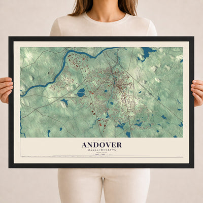 Andover, Massachusetts map print - 18 x 24 black Ayous wood frame