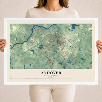 Andover, Massachusetts map print - 18 x 24 white Ayous wood frame