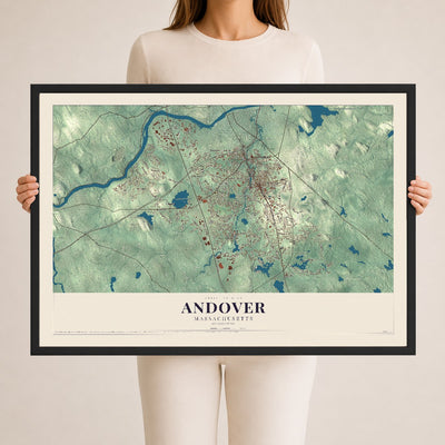 Andover, Massachusetts map print - 24 x 36 black Ayous wood frame