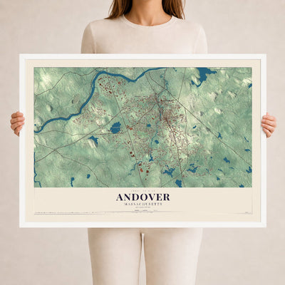 Andover, Massachusetts map print - 24 x 36 white Ayous wood frame